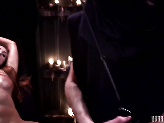 POV horror BDSM sex with bound girls with legs spread wide and black mass inside of them