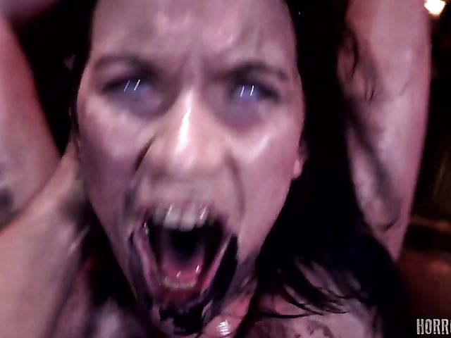 POV horror BDSM sex with bound girls with legs spread wide and black mass inside of them