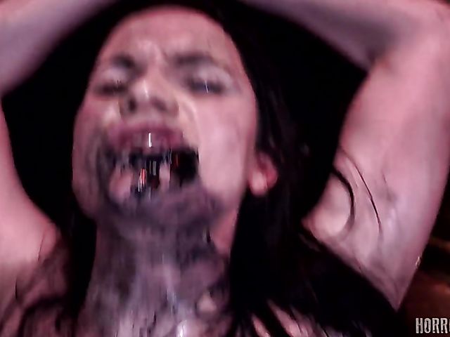 POV horror BDSM sex with bound girls with legs spread wide and black mass inside of them
