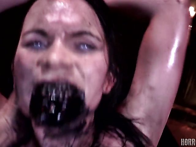 POV horror BDSM sex with bound girls with legs spread wide and black mass inside of them