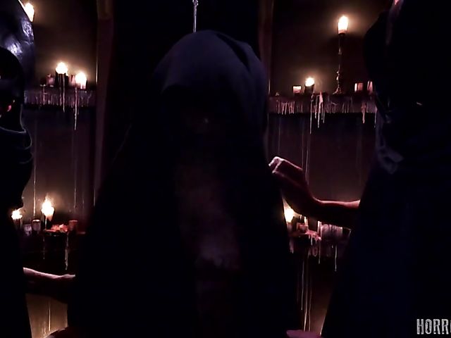 POV horror BDSM sex with bound girls with legs spread wide and black mass inside of them