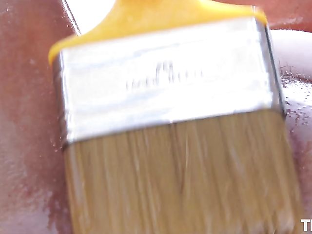 Vicky Love - Oiled wet masturbation outside wearing purple gloves