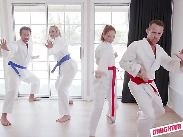 Daughter and dad karate foursome with Luna Light and Ashley Red
