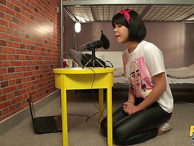 Fake hostel ASMR and hot fuck with young brunette Lady Dee