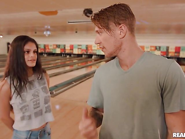Interracial bowling with ebony natural boobs girl Julie Kay