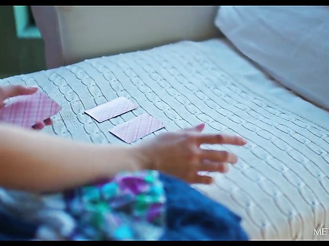 Solo cards game and fingering with gorgeous teen babe Kay J