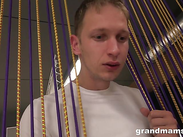 Skinny granny FFM 3some with her chubby friend and a boy