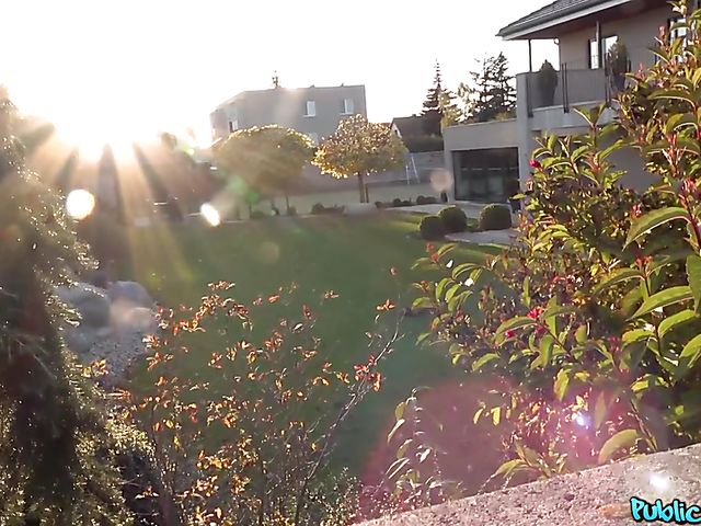 Red-haired busty POV slut with tattoos Sabien DeMonia blows and fucks in the garden for money