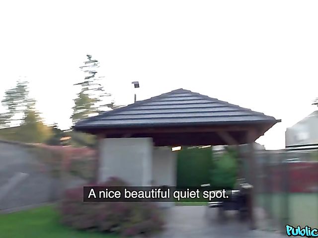 Red-haired busty POV slut with tattoos Sabien DeMonia blows and fucks in the garden for money