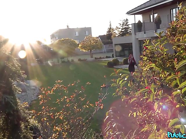 Red-haired busty POV slut with tattoos Sabien DeMonia blows and fucks in the garden for money