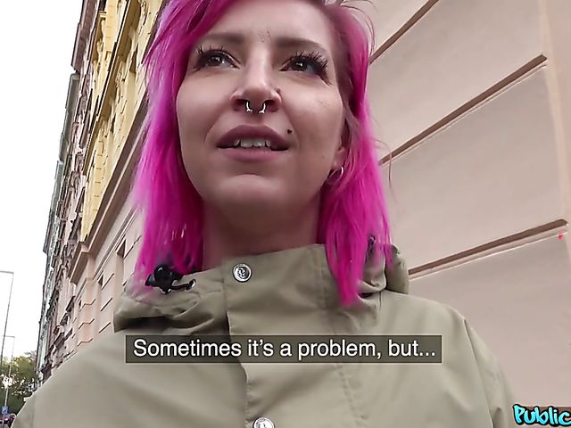 Street pick up and POV strip bar sex for money with pink-haired pierced girl Alex Bee