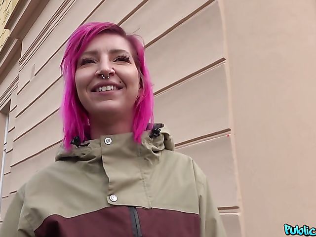 Street pick up and POV strip bar sex for money with pink-haired pierced girl Alex Bee