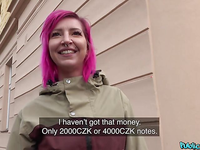Street pick up and POV strip bar sex for money with pink-haired pierced girl Alex Bee