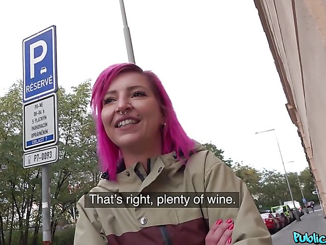 Street pick up and POV strip bar sex for money with pink-haired pierced girl Alex Bee