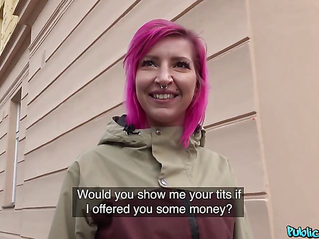Street pick up and POV strip bar sex for money with pink-haired pierced girl Alex Bee