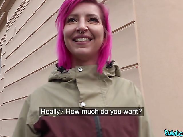 Street pick up and POV strip bar sex for money with pink-haired pierced girl Alex Bee