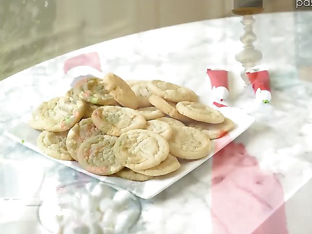 Red lingerie and cookies for romantic sex on Christmas with Skye Blue