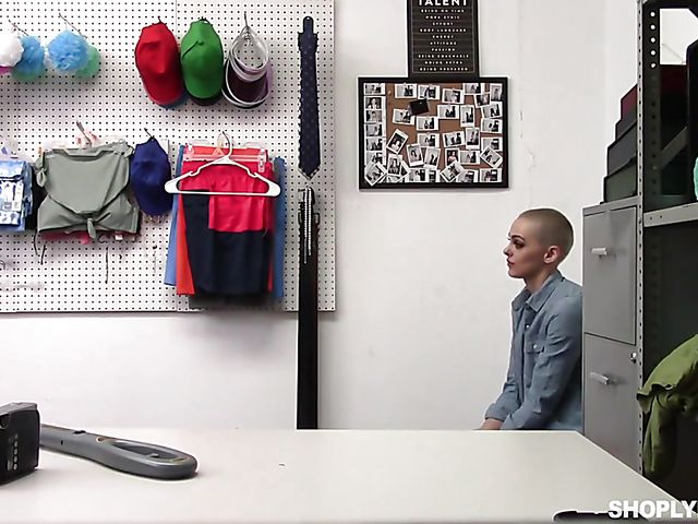 Shaved head shoplifter suspect Paris Amour is ready to take officer's cock