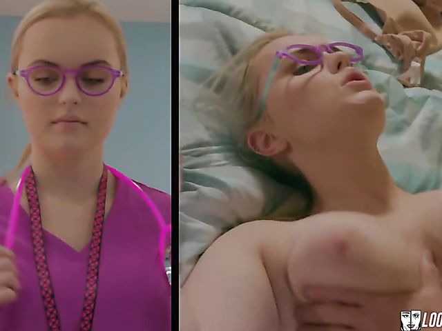 Glasses big tits girl River Fox is not a nurse anymore and fucks like a pornstar
