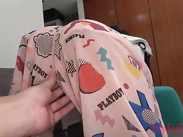 Itty bitty asian doggystyle with a curious guy