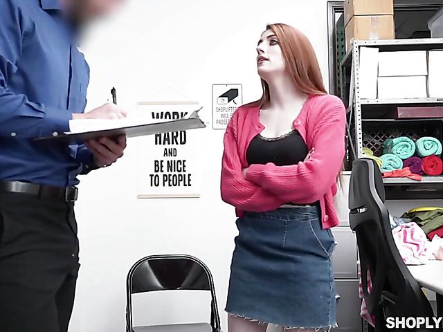Redhead teen shoplifter Aria Carson gets some