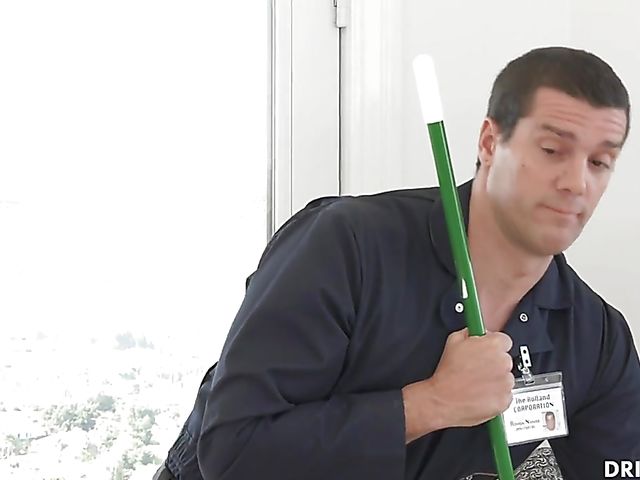 Elegant anal in black stockings with Bella Rolland getting assfucked by the janitor in her office 