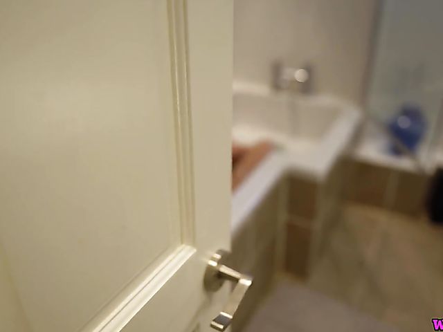 Bathroom spy on Cherry English with her dildo