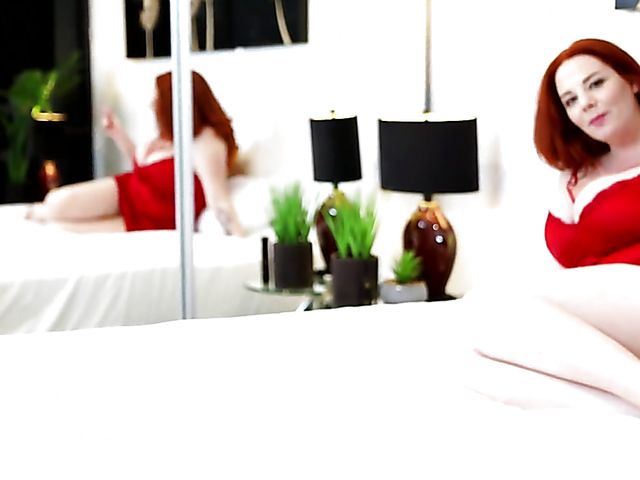 Redhead busty woman Avalon sucks and fucks her glass toy