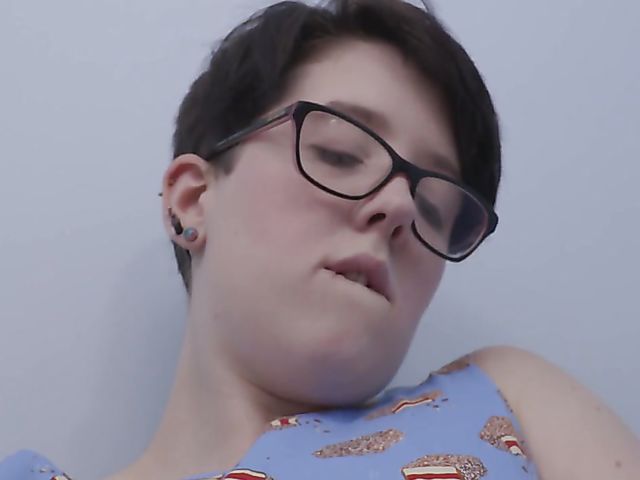 Kat Cum - Short hair brunette with glasses masturbate with her red toy