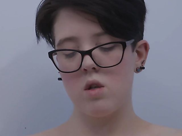 Kat Cum - Short hair brunette with glasses masturbate with her red toy