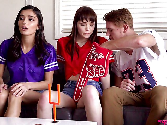 FFM teen threeway on the couch with Aliya Brynn and Emily Willis