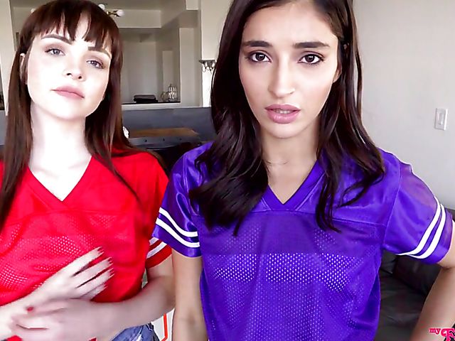 FFM teen threeway on the couch with Aliya Brynn and Emily Willis