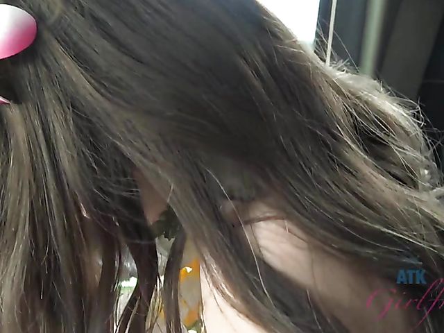 Aften Opal spreads her pussy in the car on the way to the beach to go skinny dipping