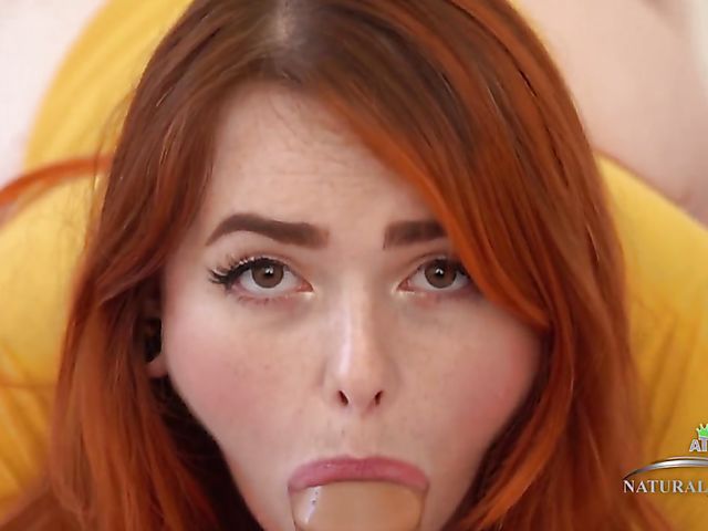 Redhead Adora Bell sucking dildo in her room