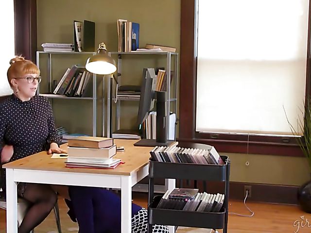 Lesbian glasses threesome in the library with Penny Pax, Karla Kush and Jay Taylor