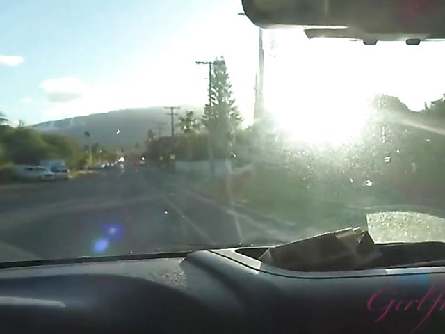 Car POV with naughty Sky Pierce who can't stop showing her snatch