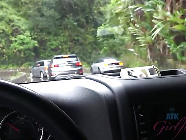 Car POV with naughty Sky Pierce who can't stop showing her snatch