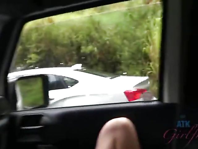 Car POV with naughty Sky Pierce who can't stop showing her snatch