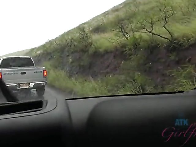 Car POV with naughty Sky Pierce who can't stop showing her snatch