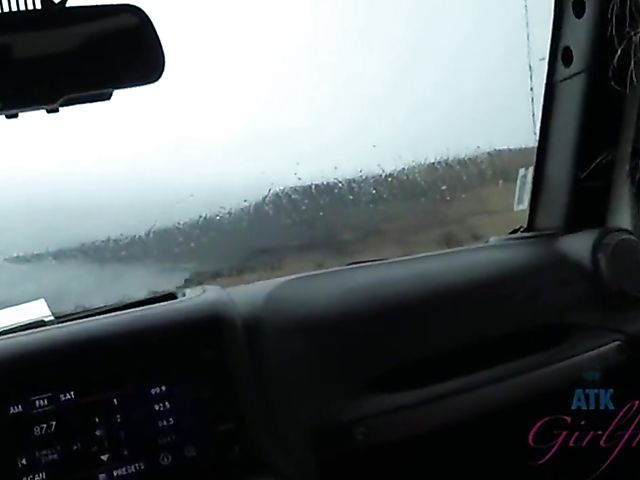 Car POV with naughty Sky Pierce who can't stop showing her snatch