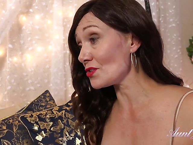 Sexy mature auntie Kitty talking to you and fingering her old pussy