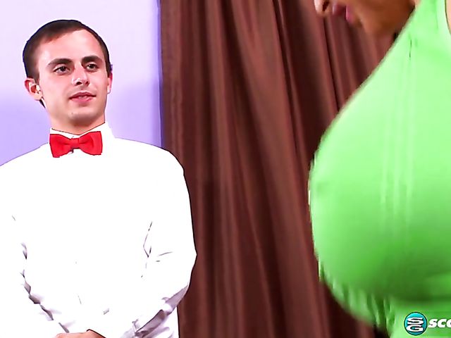 Awesome tit job with big breasted MILF Claudia Kealoha and a lucky hotel boy