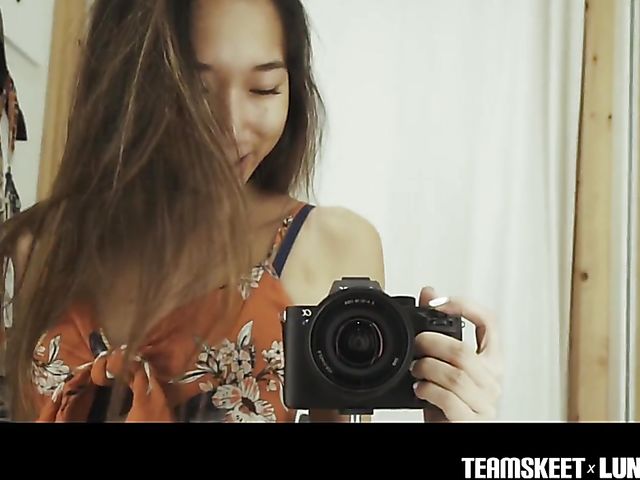 Asian girlfriend suck and fuck POV with Luna and James