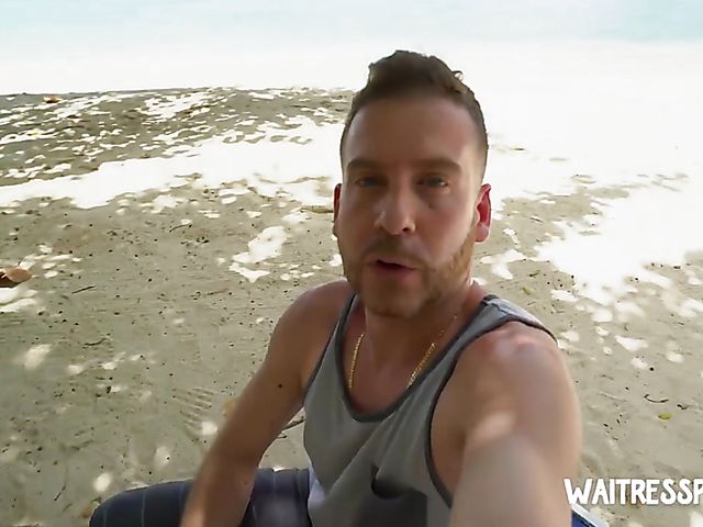 Beach pick up and public nudity for money with cute waitress Paris White