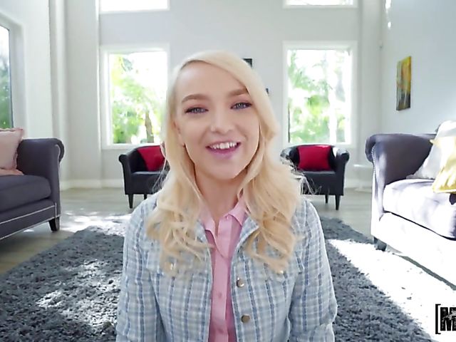 Blonde petite cutie with a flower Carmen Callaway begs for sex