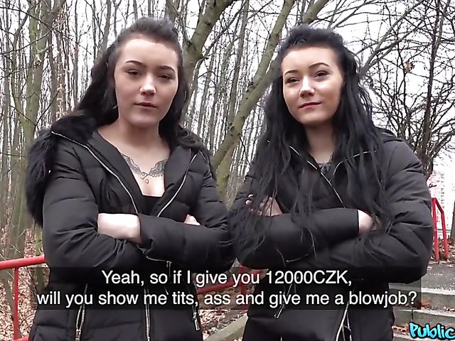 Zee twins public blowjob outdoors and sex with Sandra Zee