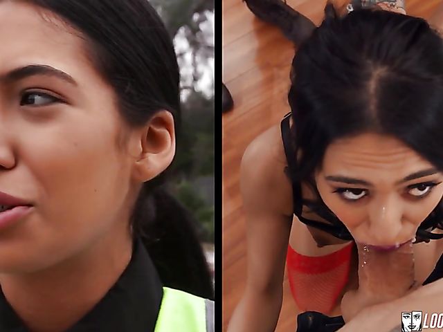 Public slut in red stockings Edible Aubrey gets screwed