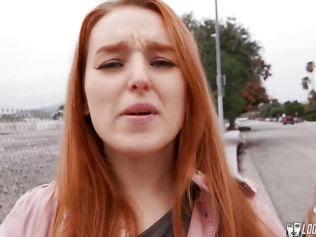 Public slut in red stockings Edible Aubrey gets screwed