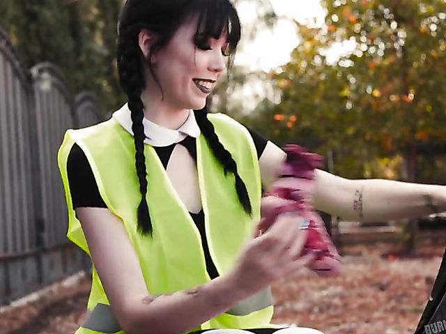 Gothic girl in pigtails Leda Bear is a nasty slut who wants to fuck Kyle Mason