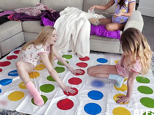 3 girls 1 guy bisex slumber party with Emma Starletto, Zoe Bloom and Natalie Knight